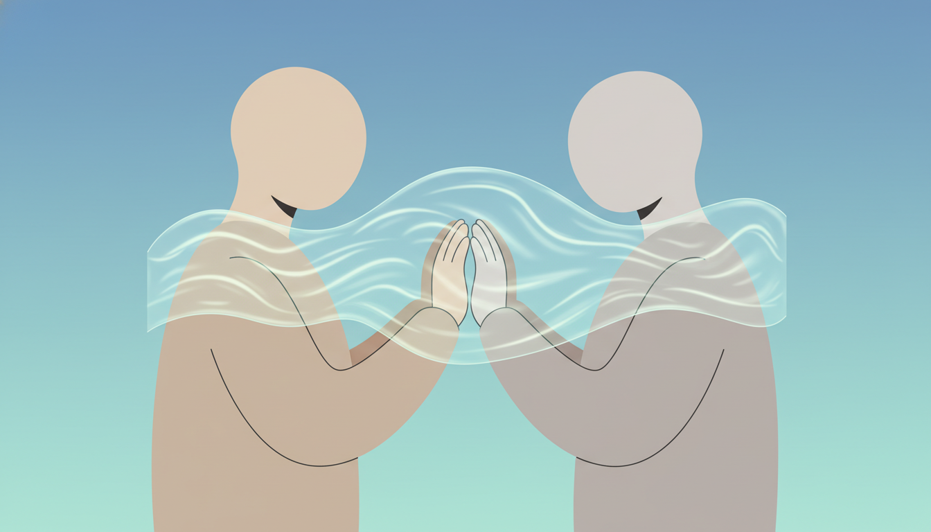 Illustration of two people with a translucent wall between them representing relationship anxiety
