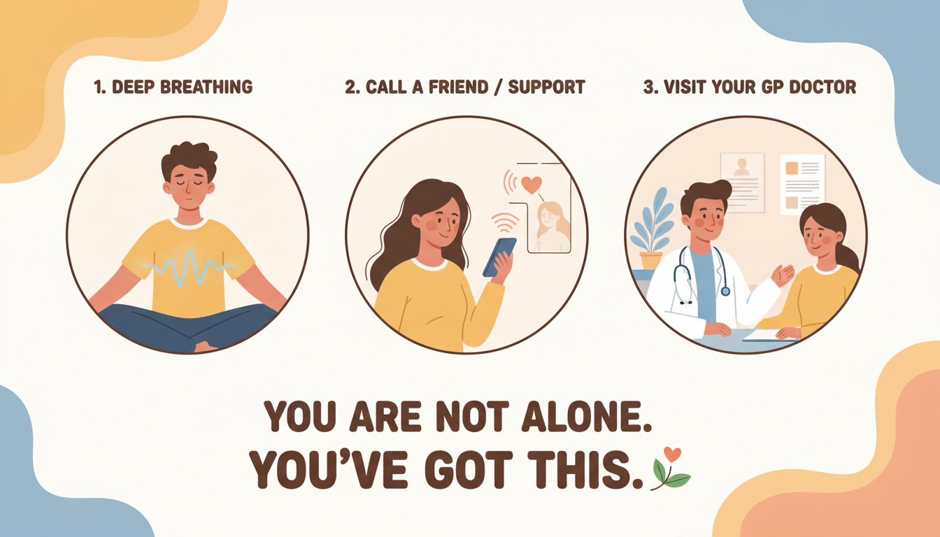 What to do during anxiety or panic attacks: deep breathing, call a friend, visit your GP
