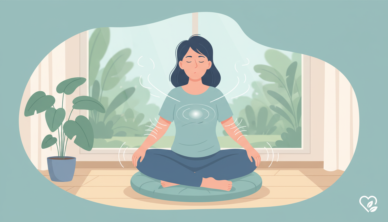 Person practising deep breathing and relaxation techniques to manage anxiety tremors