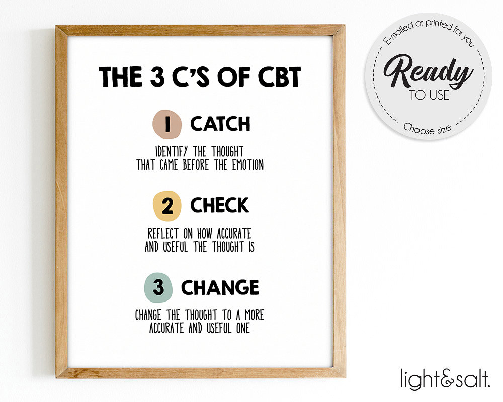 Cognitive Behavioral Therapy poster showing the 3 Cs of CBT - coping skills and mental health strategies