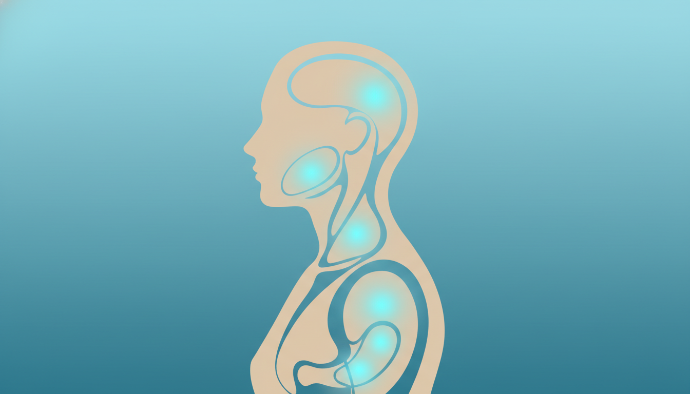 Illustration showing highlighted areas of the body affected by anxiety symptoms