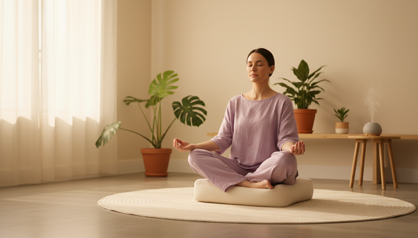 Person meditating in a calm therapy room practising mindfulness-based therapy for OCD