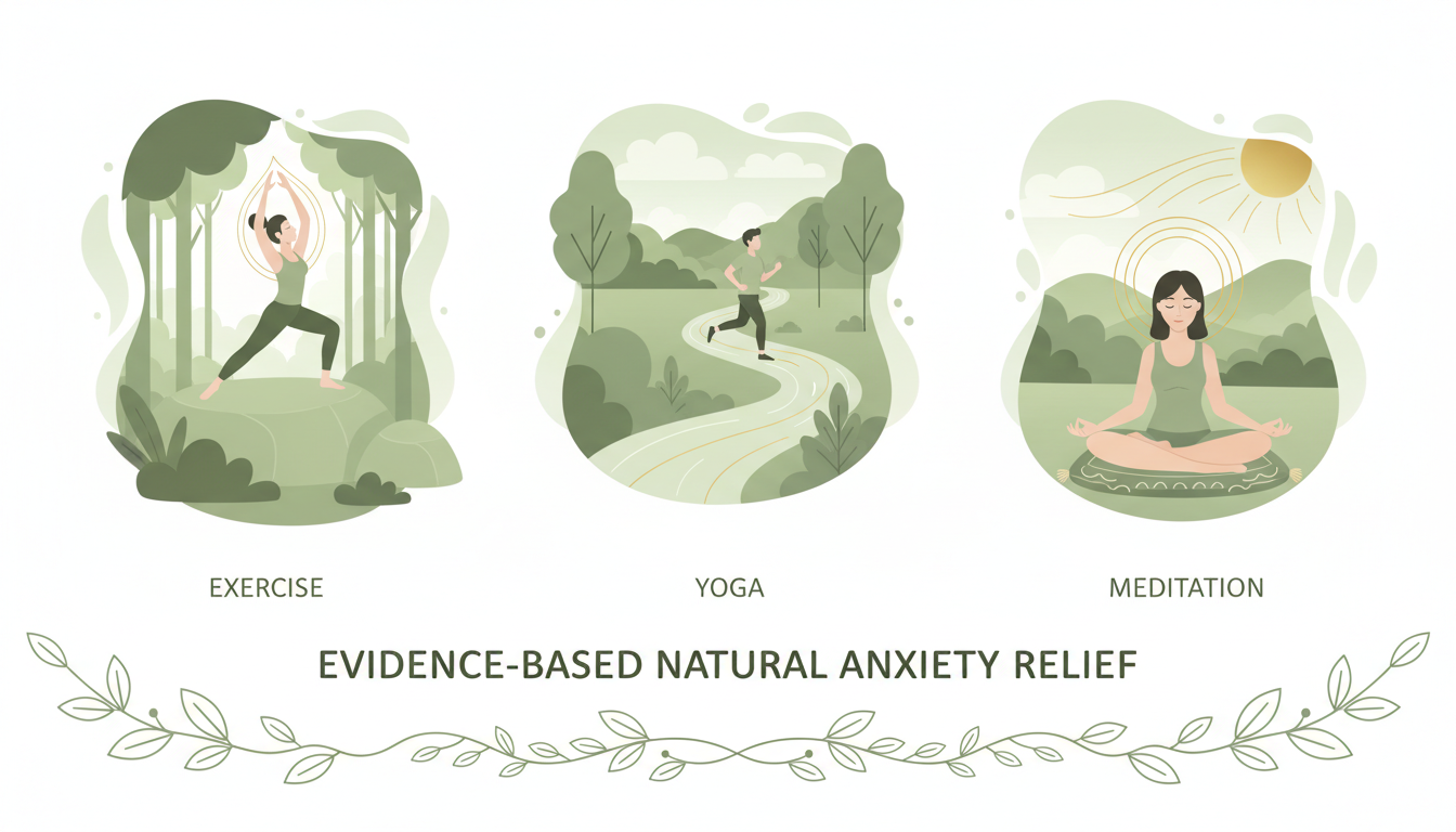 Evidence-based natural approaches to anxiety relief including exercise, yoga and meditation